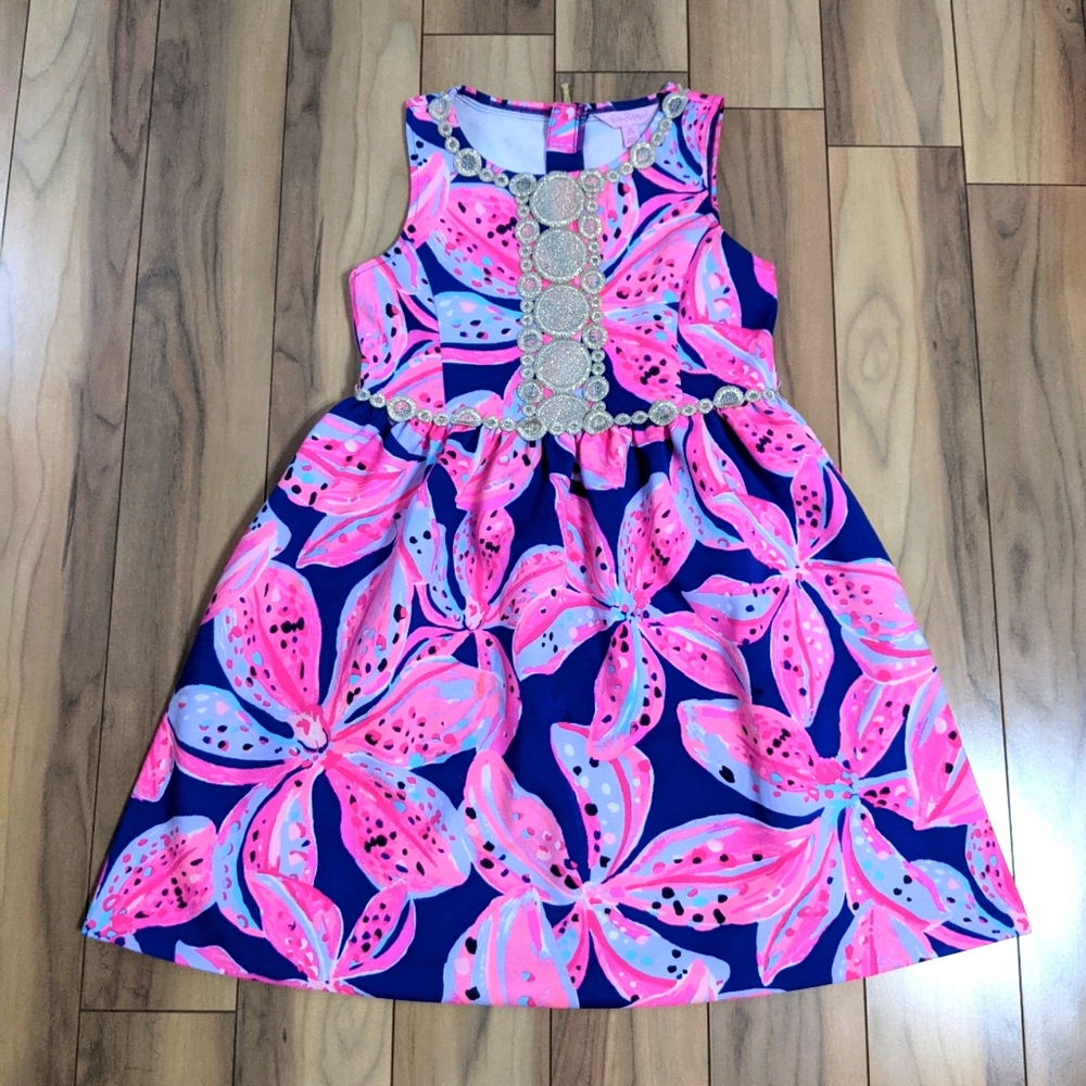 NWOT! Lilly Pulitzer Girl's Baylee Dress Floral Purple Hot Pink Size XL 12-14